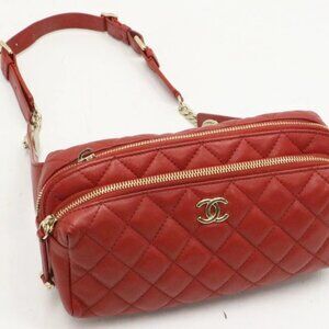 Chanel Quilted Lambskin Red Waist Bag Fanny Pack Gold Hardware 28373806